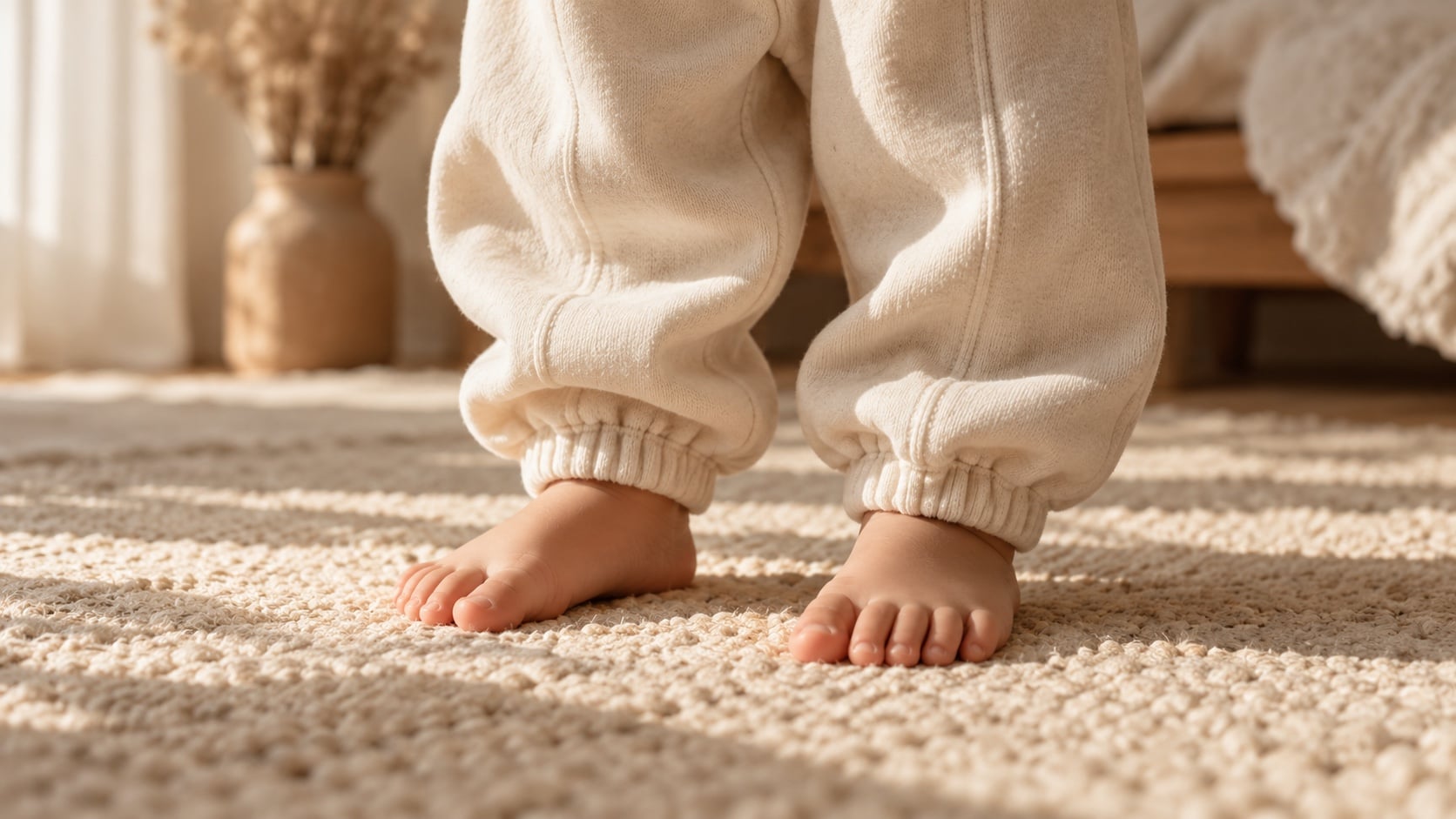 Chevilles élastiquées d'un pantalon de jogging crème